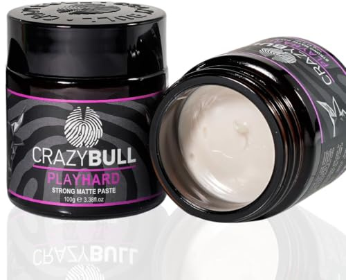 Crazy Bull Hair Paste Play Hard - Defining & Finishing Hair Styling Texturiser & Volumiser - Ultra-Strong Hold Hair Product for Men & Women - Natural Matte Finish, No Shine, Water Soluble, Vegan﻿﻿