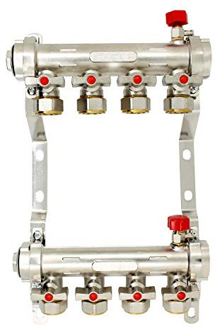 Colector calefaccion suelo radiante por agua 2 3 4 5 6 7 8 salidas para tuberia pex - colector radiadores laton con valvula (4 salidas)