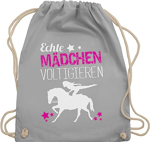 Turnbeutel Rucksack - Pferde - Taschen - Echte Mädchen voltigieren - Unisize - Hellgrau - voltigiertasche stalltasche pferd pferdeliebhaber volti beutel voltigierbeutel pferdebeutel pferdespruch