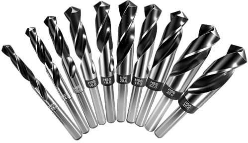 NORTOOLS Schmiedebohrer 10-teiliges HSS-Elektrowerkzeug-Set mit 1/2-Zoll-Schaft zum Bohren von Eisen, Holz, Stahl, 13–25 mm