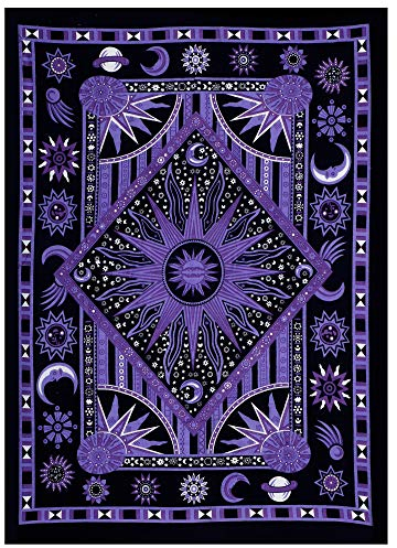 THE ART BOX Indie Wandteppich Baumwolle Mandala Wandbehang Deko Teppich Aesthetic Room Decor Dekoration Wohnzimmer Indische Tücher Schlafzimmer Deko, Violett, 75x100 Cm