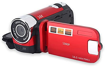 Sugoyi Caméscope numérique, caméra vidéo DV Haute définition Full HD 1080P 16X, Rotation de 270 °(Rouge UE)