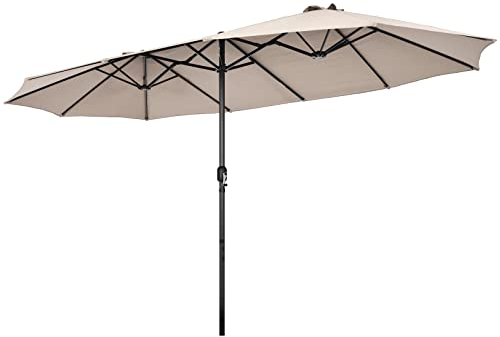 COSTWAY Doppelsonnenschirm 470x280cm, Sonnenschirm Groß XXL, UV Schutz, Gartenschirm Terrassenschirm mit Handkurbel, Marktschirm für Garten, Terrasse & Pool, Beige