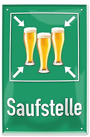 Bier Saufstelle Blechschild - Retro Deko Metallschild - lustiges Bier Hinweisschild - witzige Wanddeko Zubehör Kellerbar Kneipe Pub Partyraum Hausbar Bar - Bier Geschenkidee - Bierdeko - 20x30cm