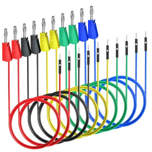 Telituny Stackable Banana Plug Test Leads,10pcs Silicone Jumper Wires with Breadboard Male Connectors，Flexible Multimeter Leads for Electronics Automotive Diagnostics DIY Projects (5 Colors)