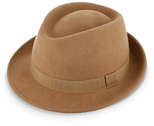 fiebig Miller Sombrero de Lana Trilby | Sombrero de Fieltro con Cinta | Fedora (55-S, Beige)