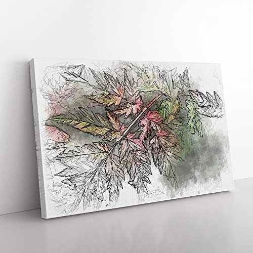 Big Box Art Fern Leaves Vol.2 Sketch Canvas Wall Art Print Ready to Hang Picture, 76 x 50 cm (30 x 20 Inch), White, Grey, Grey