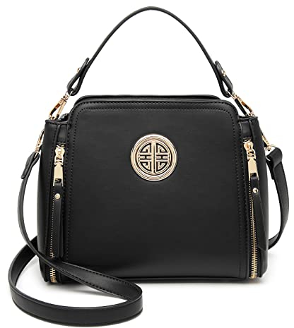Miss Lulu Umhängetasche Damen Schultertasche Handtasche Crossbody Taschen Henkeltasche Mädchen PU Leder Top Griff Tasche(Schwarz)