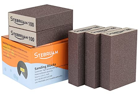 STEBRUAM 5 Pieces Sanding Sponges,Coarse and Fine Sanding Blocks -100 Grits Specifications Sanding Pads,sand sponge Washable and Reusable,Sand Paper Pack for Metal Wood and Wall
