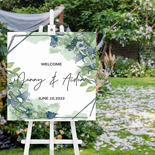 Panneau de bienvenue personnalisé en bois pour mariage, verdure élégante, affiche de bienvenue personnalisée pour invités de mariage, décoration de mariage rustique 50,8 x 50,8 cm