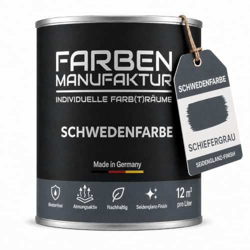 Schwedenfarbe Holzfarbe Außen Wetterfest – Holzschutzfarbe für Fassade, Gartenhaus, Zaun & Scheune – Diffusionsoffen & Nachhaltig Wetterschutzfarbe 1/2/5L, Größe: 2L, Farbe: Schiefergrau