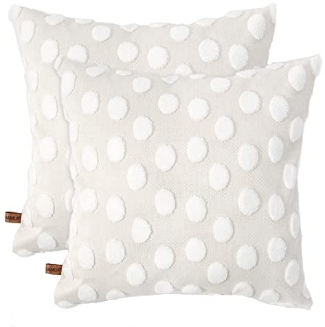 HAMUR HOME 2er Set Kissenbezüge 45x45 cm Boho Dekokissen Kissenbezug Sofakissen Dekorativ Couchkissen Kissenhülle Zierkissenbezug Set Kissen für Wohnzimmer Schlafzimmer (Point, Ecru)