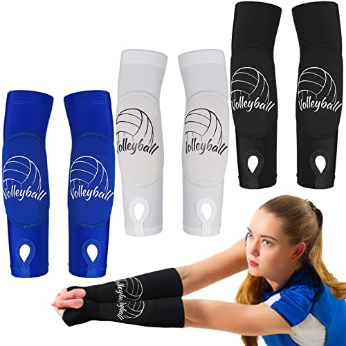 Yinder 3 par volleyboll, armärmar, passerande armkuddar, träning, träffande handledsskydd med skyddsdynor och tumhål, svart, vit, blå, 25,4 cm, Svart, vit, blå, 10 inch