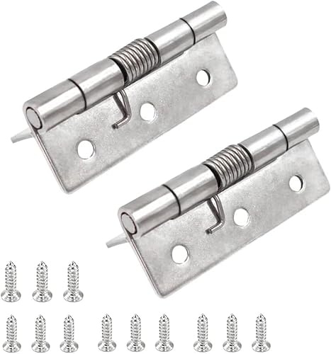 Lot de 2 charnières de porte à ressort de 10,2 cm, charnières de fenêtre robustes en acier inoxydable 304 pour portes intérieures et extérieures, charnières à ressort de fermeture