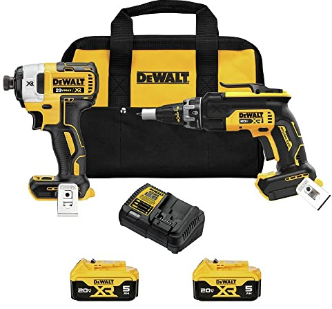 DEWALT 20V MAX XR Drywall Screw Gun and Impact Driver, Power Tool Combo Kit, 2 Batteries and Charger Included (DCK268P2)