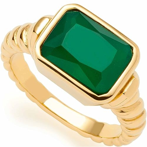 JEWELS BY LEONARDO Ring Susa • Finger-Ring aus goldfarbenem Edelstahl • Gr.18 (56) • Siegelring mit grünem Glaskristall • Schmuck Geschenk für Frauen • 023211