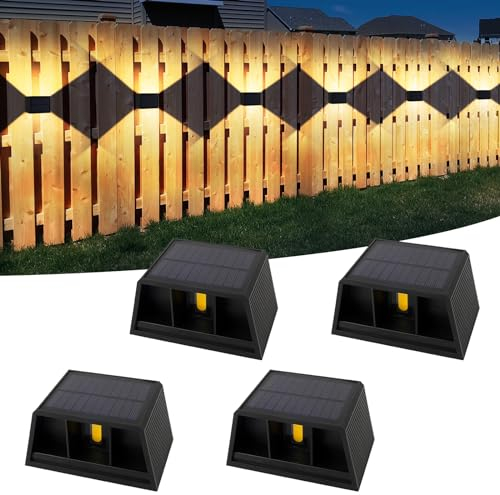 T-SUN 4 Piezas Aplique Solar de Pared Exterior 3000K Moderno Cuadrado Negro IP65 Impermeable Ajustable Arriba Abajo para Jardín Valla Garaje Escalera Puerta Delantera Patio