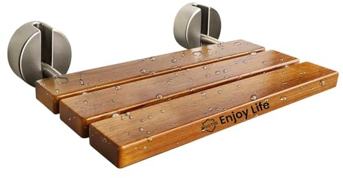 20 Inchs Teak Folding Shower Seat Wall Mounted, Folding Shower Seat with 400 Lb. Weight Capacity (Metal Brushed Cover)
