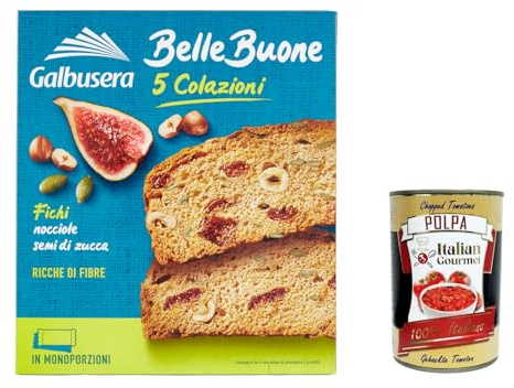 Galbusera Belle Buone Fette Spesse con fichi nocciole e semi di zucca Snacks avec figues, noisettes et graines de citrouille 200 g (5 x 40 g) + Italian Gourmet polpa 400 g