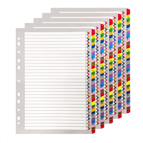 [5 Stück]Register für Ordner A4 1-31, 31 teiliges, Farbig Ordner Trennblätter aus Karton für Schule, Büro