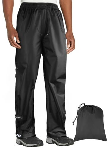 flintronic Pantaloni da Pioggia Uomo, Pantaloni Antipioggia Impermeabili, Sovrapantaloni Antipioggia Leggeri e Traspiranti con Tasche con Zip, Adatti per l'escursionismo e Il Ciclismo