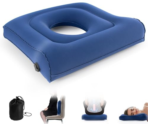 Potelane Inflatable Seat Cushion for Long Flights, Travel Airplane Seat Cushion with High-Low Air Cell Structure,Lightweight Pressure Relief for Office, Car & Wheelchair Sitting (Blue)