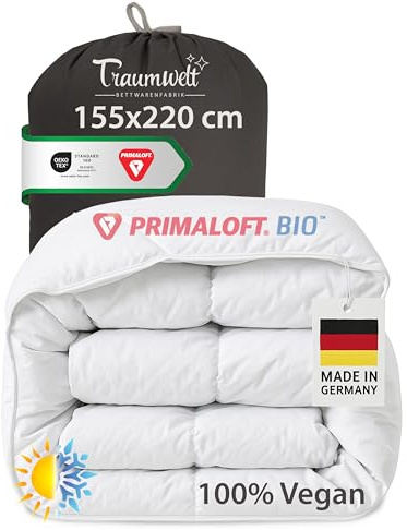 Made in Germany Bettdecke 155x220 cm, hochwertige Daunenalternative mit Primaloft Bio Mikrofasern-Füllung, für alle Jahreszeiten, Füllgewicht: 790g, weiß, Allergiker geeignet, Öko-Tex 100 (2 Stück)