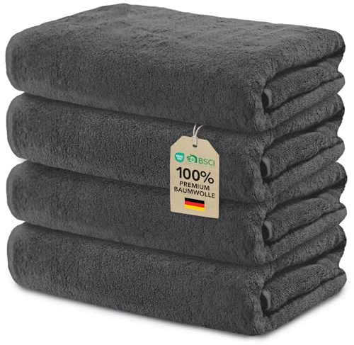 Ôhm 4er Set Handtuch groß 90x180 cm , XXL Badetuch für Sauna, Familie & Strand – 100% Baumwolle 500 g/m², Dunkelgrau – weich & extra saugstark & Oeko Tex zertifiziert