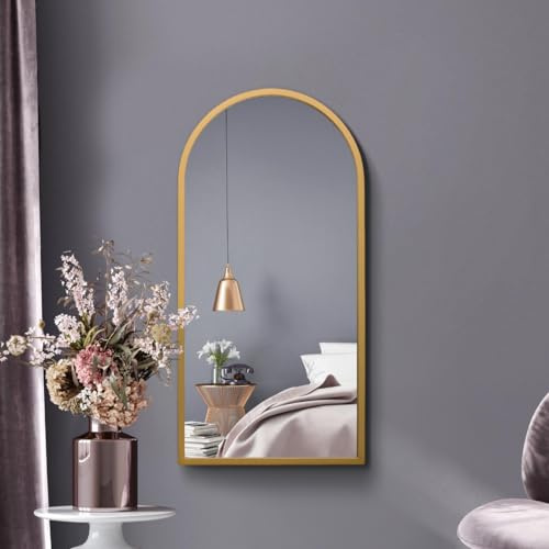 The Arcus - Gold Metal Framed Arched Wall Mirror 31 X 16 (80CM X 40CM). Suitable for Inside and Outside