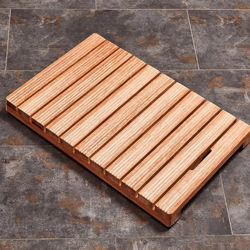 MYIESAXL Schnell Trocknende Holz-Duschmatte, wasserdichte Bambus-Badematte, Rechteckige Holz-Badematte, Multifunktionale Badewannenmatten, Lattenrost-Design, für Küche, Eingangsbereich, Flur, Büro