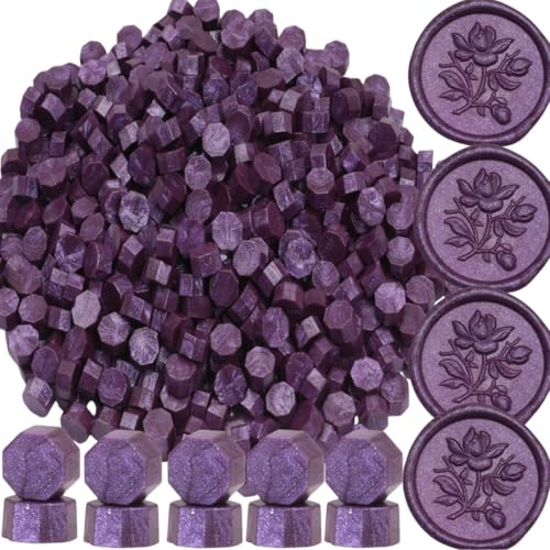 300 Pcs Wax Seal Beads, Sealing Wax Beads, Refilling Octagon Wax Sealing Beads for Wax Stamp Sealing, Perfect for Wedding Invitations, Christmas Cards, Envelopes, Letter Sealing (Purple)
