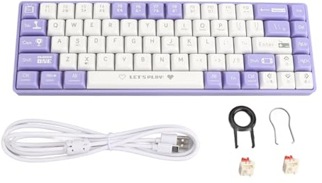 ciciglow Kabelgebundene Tastatur, 68 Tasten, Hot-Swap-fähiger Roter Schalter, Mechanische USB-Tastatur, Dynamische Hintergrundbeleuchtung, Gaming-Tastatur für Typ-C-Geräte (Lila und Weiß)