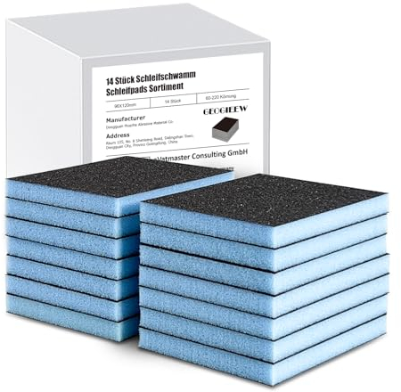 7 Stück Schleifschwamm, 60-220 Körnung Schleifblock, Weichschaum Sand Block Nass Trocken Schleifpapier für Modell Trockenbau Metall Holz Möbel Polieren (Blue)