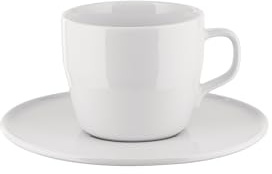 Alessi Itsumo NF07/78S - Set de Une Tasse à Thé Design, avec Soucoupe, Usage Quotidien, Esthétique Minimale, en Porcelaine Blanche, Diamètre 16 cm