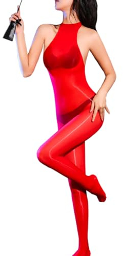 RUIBAVYA 5D Damen Bodystocking HäNgendem Hals GanzköRper Strumpfhosen GläNzend Strumpfhose Bodysuit Women Sexy