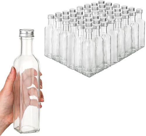 48x Glasflaschen zum Befüllen 250ml Flaschen für Likör Flaschen zum Befüllen Glas Likörflaschen 250 ml leere Flaschen mit Schraubverschluss Glasflasche Likörflasche, Ölflaschen