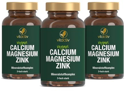 VITACTIV Calcium Magnesium Zink Tabletten - Mineralkomplex hochdosiert für Knochen, Muskeln, Haut & Haare - Calciumcitrat, Magnesiumcitrat und Zinkcitrat - Hohe Bioverfügbarkeit, Vegan - 300 Stück | Hochdosiert, Vegan, Zuckerfrei, Ohne Zusätze. Magnesium: normale Muskelfunktion. Calcium: normaler Energiestoffwechsel