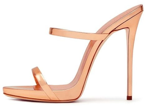 MANYUBEI Sandali con Tacco Alto da Donna, Scarpe con Tacco A Spillo Dorate da 12 Cm Scarpe Fatte A Mano Décolleté con Punta Aperta con Cinturino Sottile di Grandi Dimensioni, 36 EU,Rose Gold