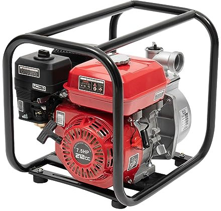 KiwiHood 7.5HP 212cc Gasbetriebene Wasserpumpe 2-Zoll Benzinmotor Wasserpumpe 4-Takt Luftgekühlte Wasserumfüllpumpe Tragbare Hochdruck-Müllpumpe mit 8m Saugschlauch für Bewässerung Pool