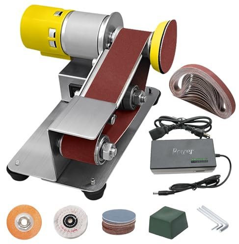 Mini Bandschleifer, Elektrischer Bandschleifer, 7-Stufig Verstellbarer Polierer, DIY Polierschleifmaschine mit 20pcs 330x30 mm Schleifbänder Geliefert, Schleifscheibe und Polierscheibe