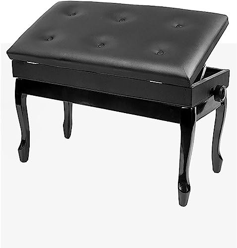 Klavierbank mit hydraulischem Hebefach und verstellbarer Höhe, schwarzer Klavierhocker für Keyboard, Schminktisch, Duett, Klavierbank, 76 x 39 x 48, 58 cm, 10 cm Höhenverstellung