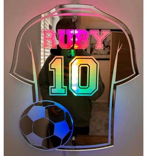 Anpassade fotbollströja neonskyltar väggdekor personligt namn nummer LED-spegelljus fotboll för barnrum bar herrrum dekoration