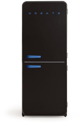 CREATE / RETRO FRIDGE COMBI 185 COBALTO/Réfrigérateur combiné noir avec poignée bleu cobalt et congélateur 401L / 190W, système No Frost, 3 étagères, 2 tiroirs, 70x65x185 cm
