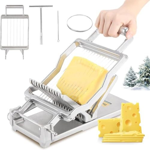 Cortadora de queso de acero inoxidable con cortador de queso de alambre, equipada con tabla de cortar de 1 cm y 2 cm, fácil de operar, corte rápido, adecuada for queso, mantequilla, tostadas y fiambre