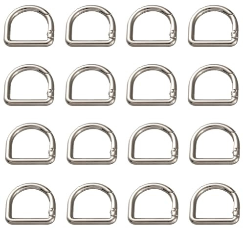 SUNNYCLUE 1 Box 18Pcs D Ring Clips Metal Spring Carabiner Key Ring Silver Alloy U Shaped Closures Connector Fastener Clamp Clasps Snap Hooks Gate Keyring Buckle for Key Bag Purse Handbag DIY Crafts