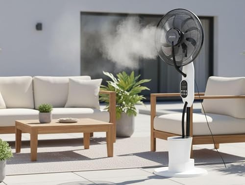 PUR LINE | Ventilador Nebulizador Digital Motor DC y Tanque de 3 Litros – Nebulizador6 Aspas, 9 Velocidades, Panel LED y Mando a Distancia Climatización Ecológica y Avanzada