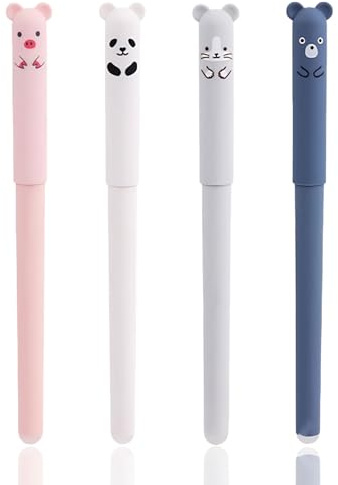 Radierbarer Kugelschreiber 4 pcs, 0.5mm Gelstifte Radierbare Stifte, Blau und Schwarz Erasable Pen, Cartoon Tiere Schulsachen, Schreibwaren Geeignet für Studenten, Kinder, Schule, Geschenke, Büro