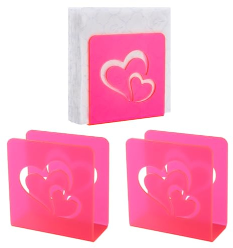 PH PandaHall 3 Pack Hot Pink Serviettenhalter, Acryl Herz Serviettenhalter für Tisch Dekorative Serviettenaufbewahrung Tissue Paper Dispenser mit Doppelherz für Hochzeit Küche Restaurant Bars Partites