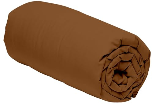 Duquennoy & Lepers 1867 Linge de lit Spannbettlaken, 90 x 190 cm für Einzelmatratzen, große Spannhöhe von 30 cm, ideal für dicke Matratzen, aus Baumwoll-Perkal, 80 Fäden, hochwertig, einfarbig, Ocker