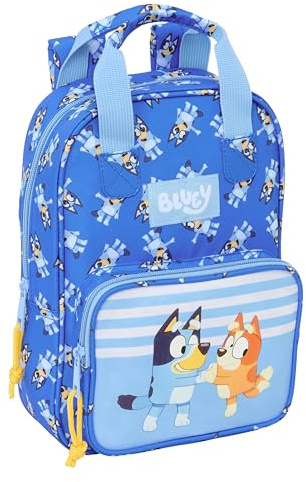 Safta BLUEY LET'S PLAY - Mochila Infantil, Adaptable con Asas, Tejido Reciclable, Ideal para Niños de Diferentes Edades, Cómoda y Versátil, Calidad y Resistencia, 20x8x28 cm